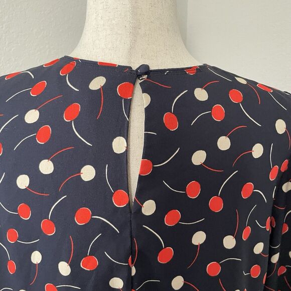 Ann Taylor Womens Large Cherry Print Shift Dress Long Sleeve Knee Length Blue - Picture 4 of 10